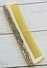 Vintage Silver Plated Celluloid Comb with Floral Design 7.5” picture