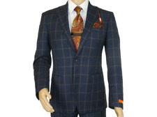 Men TALLIA Suit Wool Blend English Plaid Classic 2Button VDVA2SVX0013 Blue Brown picture