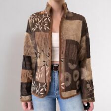 Vintage Earthy Tapestry Jacket Sz S Full Zip Floral Copper Brown Rust Tan Satin picture