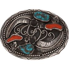 Sterling Silver Turquoise Native American A Mtz Navajo 1970s Vintage Belt Buckle picture