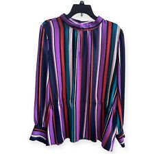 Halogen Women’s Multicolor Striped Vibrant Art Deco Long Sleeve Blouse Top 3X picture