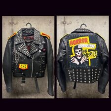 Custom XL Studded Misfits Leather Biker Jacket. Punk Jacket. picture