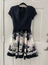 Ted Baker NAVY & MULTI FLORAL PRINT PLEATED SHORT SLEEVE DRESS SIZE 1 picture