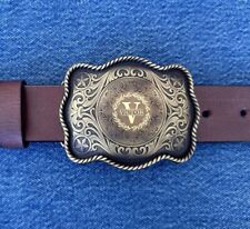 Engraved Brass Belt Buckle Custom Personalized Monogrammed Western Buckle picture