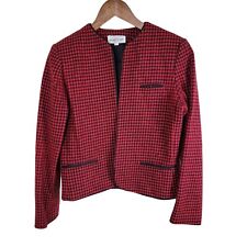 Charlotte Ford Vintage Womens Houndstooth Wool Open Blazer size 10 Red Black picture