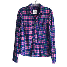 Abercrombie & Fitch Women's Flannel Shirt Size L Pink Plaid 100% Cotton Logo picture