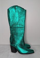 NEW GIANI BINI Metallic Green Leather Cowgirl Boots - Size 6.5 picture