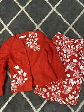 Annie Crimmins Size 10 Woman’s 2-piece Linen Red Suit Jacket and Skirt Vintage picture
