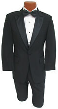 Men's Black Tuxedo with Pants Satin Peak Lapel Cheap Prom Wedding Mason Tux picture
