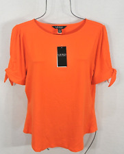 Lauren Ralph Lauren Women's Blouse L Summer Orange Tie Sleeve Top Shirt NWT picture