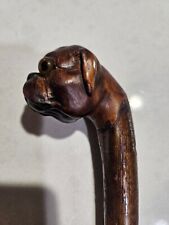 Antique 19th c. Burled wood hand carved Bulldog head fuzed to cane walking stick picture