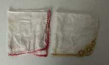 Vintage Set of 2 - white cotton crocheted edge hankerchiefs 11