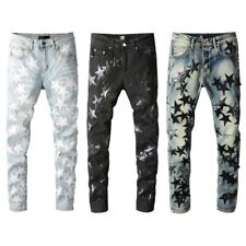Men's Ripped STAR PU Patchwork Grunge Skinny fit stretch Denim Washed jeans picture