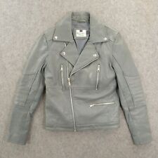 Topman Jacket Mens Extra Small Gray Leather Biker Motorcycle Zippers Moto picture