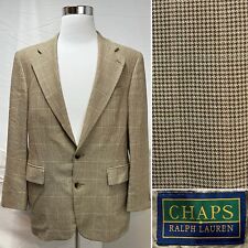 Vintage CHAPS Ralph Lauren Tan Houndstooth Silk/Wool Plaid 42 Blazer Jacket Coat picture