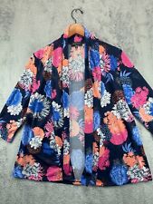 Slinky Brand Kimono Top Open Blouse Womens Medium Blue Floral 3/4 Sleeve 1 picture