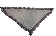 Vtg Black Brown Netted Triangle Lace scallop edges Scarf Acetate Blend 36×17 In picture