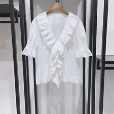 White Cotton Embroidered Ruffled Tops for Women picture