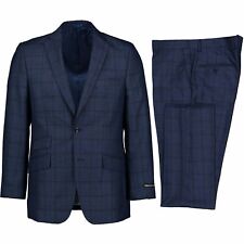 Alberto Cardinali Men's Medium Blue Windowpane Plaid 2 Button Slim Fit Suit NEW picture