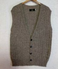 VTG Orvis 100% Wool Cardigan Vest Mens Small Beige Sleeveless Fisherman USA Made picture