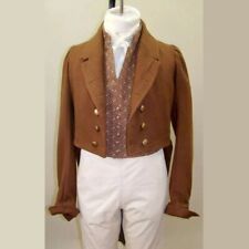 Men's British 1810-1830 Regency Gold Button Brown Wool Military Coat picture