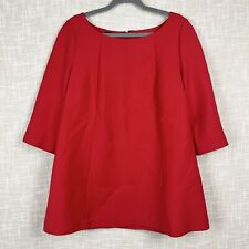 Lafayette 148 Red Wool Crepe Boatneck 3/4 Sleeve Tunic Blouse Top 14 Large picture