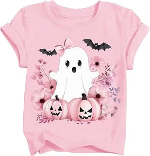 Girls Halloween Shirt Kids Cute Bow Spooky Ghost T-Shirts 3T-10T