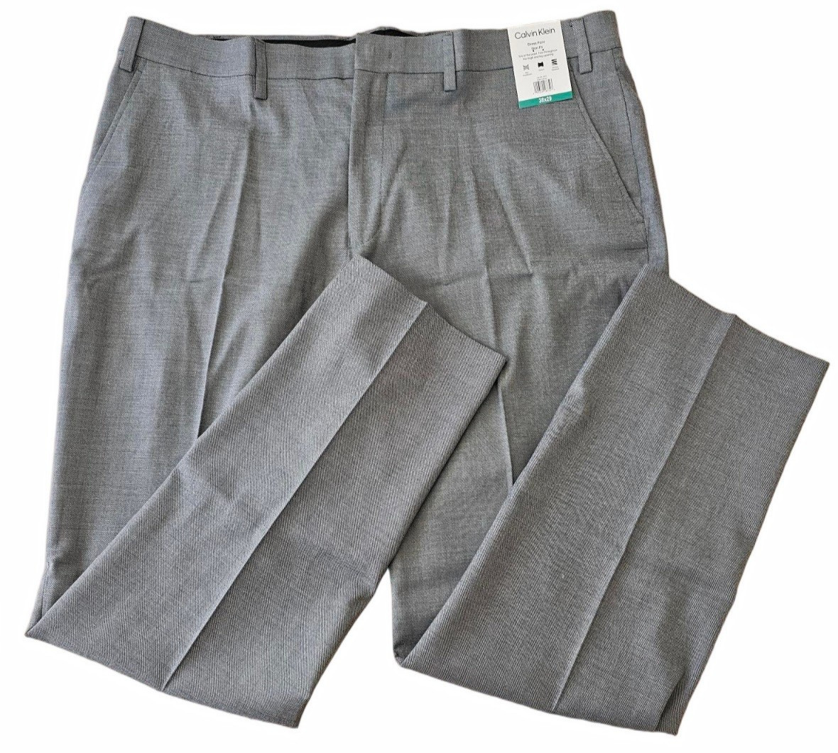 38x29 Calvin Klein Men\'s Slim Fit Stretch Dress Pants Tapered Flex Waist Grey