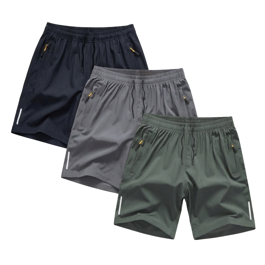 3 Pack Men\'s Lightweight Quick Dry Athletic Shorts Drawstring Zipper Pockets