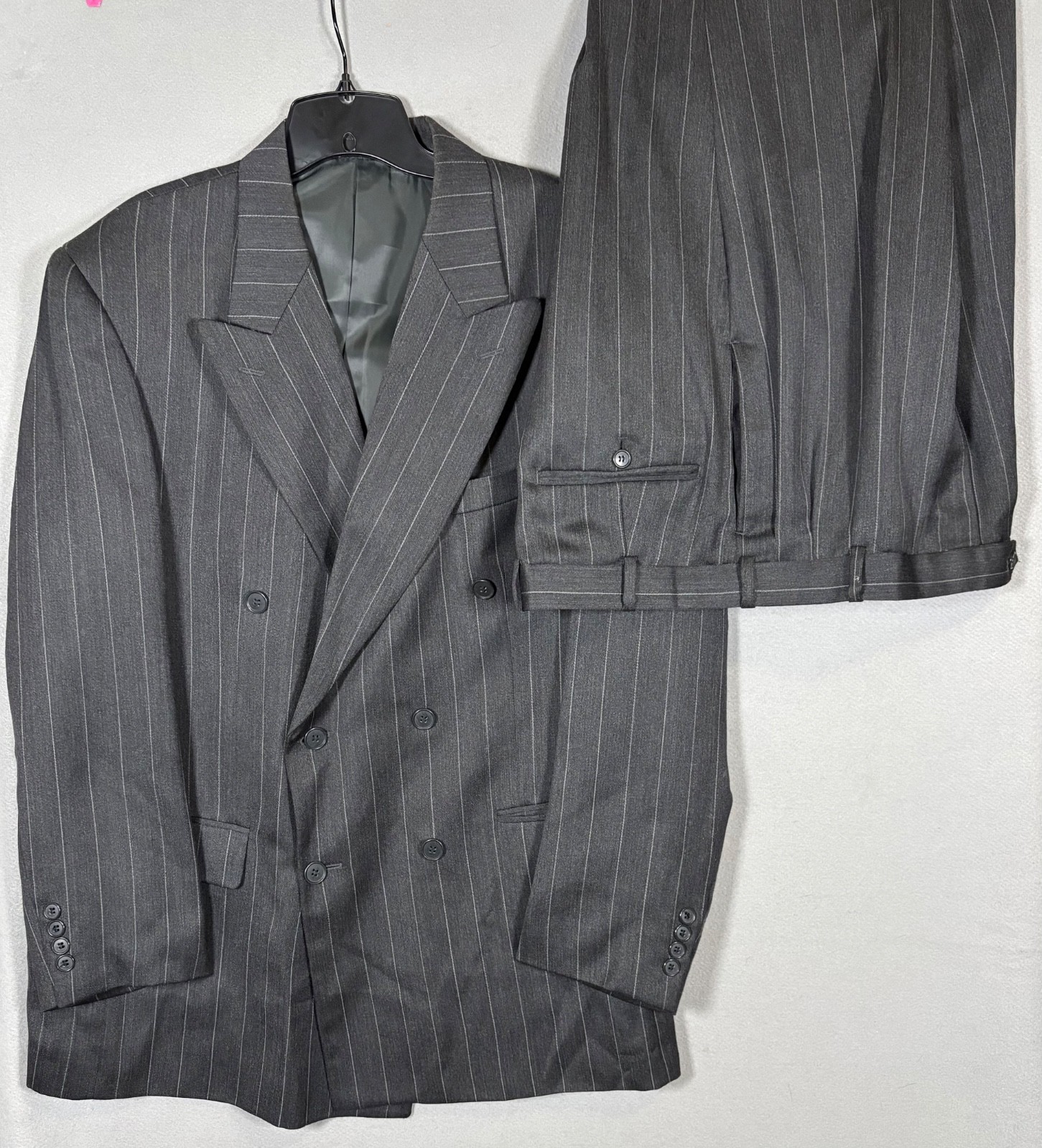 Vtg Georgio Giovanno Double Breasted Suit Mens 36R Pinstriped Pants 35x31