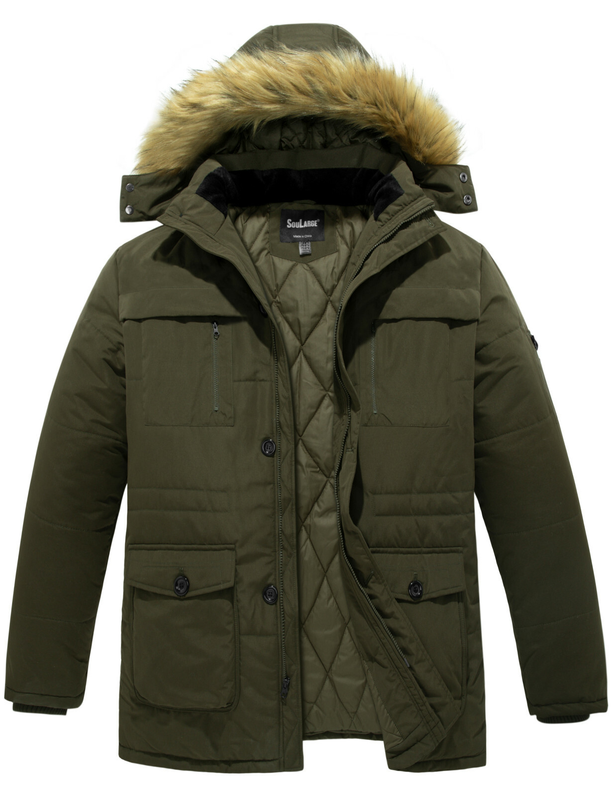 Soularge Men's Winter Parka Jacket Big and Tall Warm Jacket with Heavy Hooded