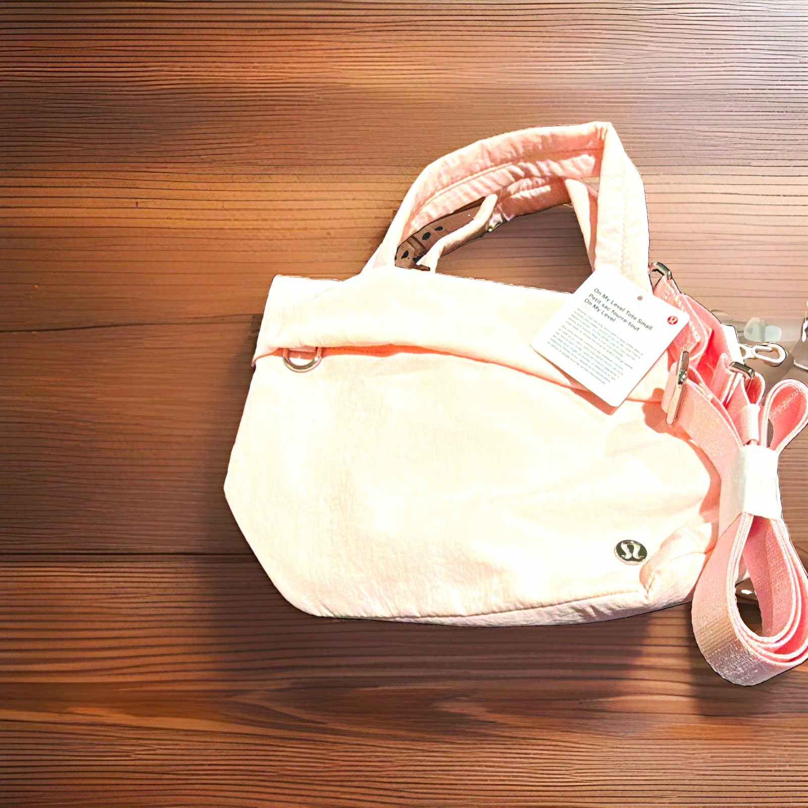 lululemon On My Level Tote Small Pink Nylon Top Handle Zip w/ Strap