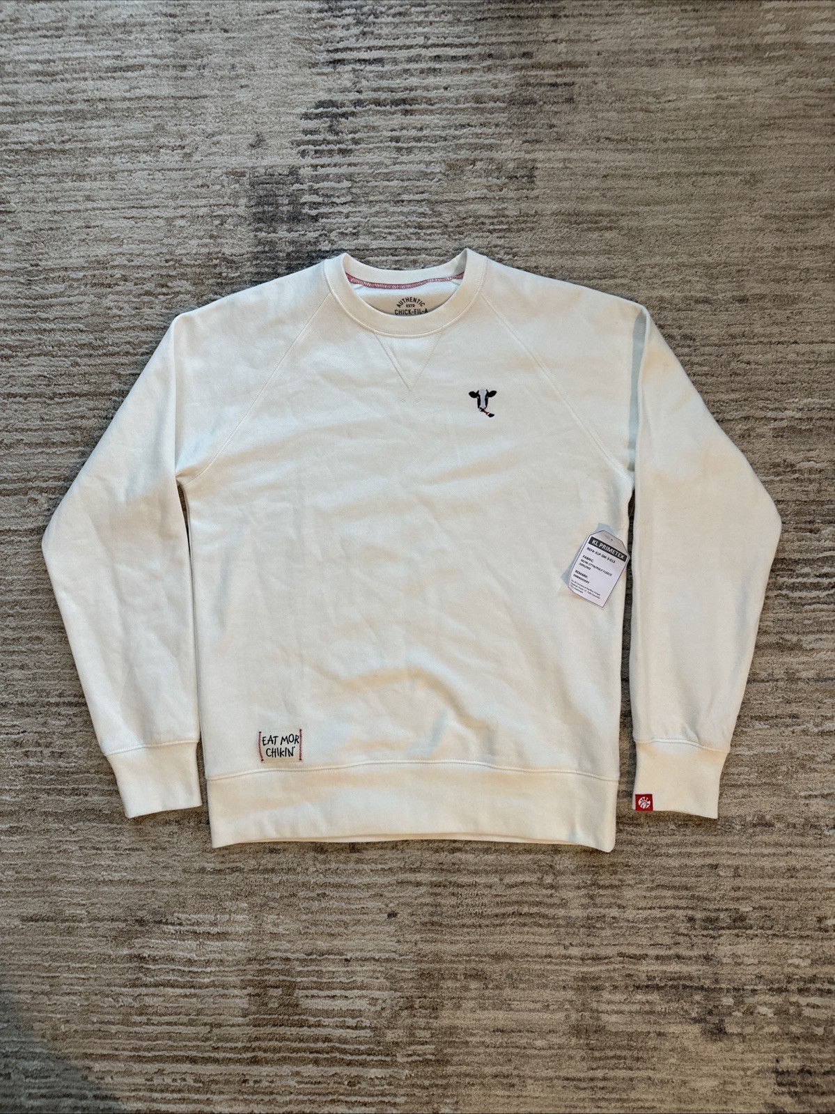 Authentic Originals Chick-Fil-A Pullover Women White Sz S(P) EAT MOR CHIKIN Crew