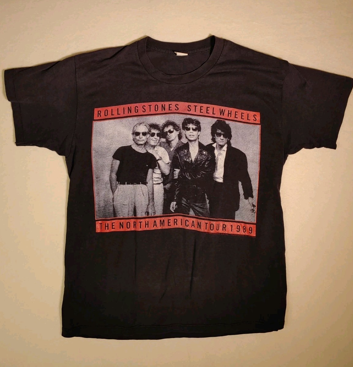  1989 Rolling Stones Steel Wheels Tour T Shirt Black L VINTAGE FADE ORIGINAL 