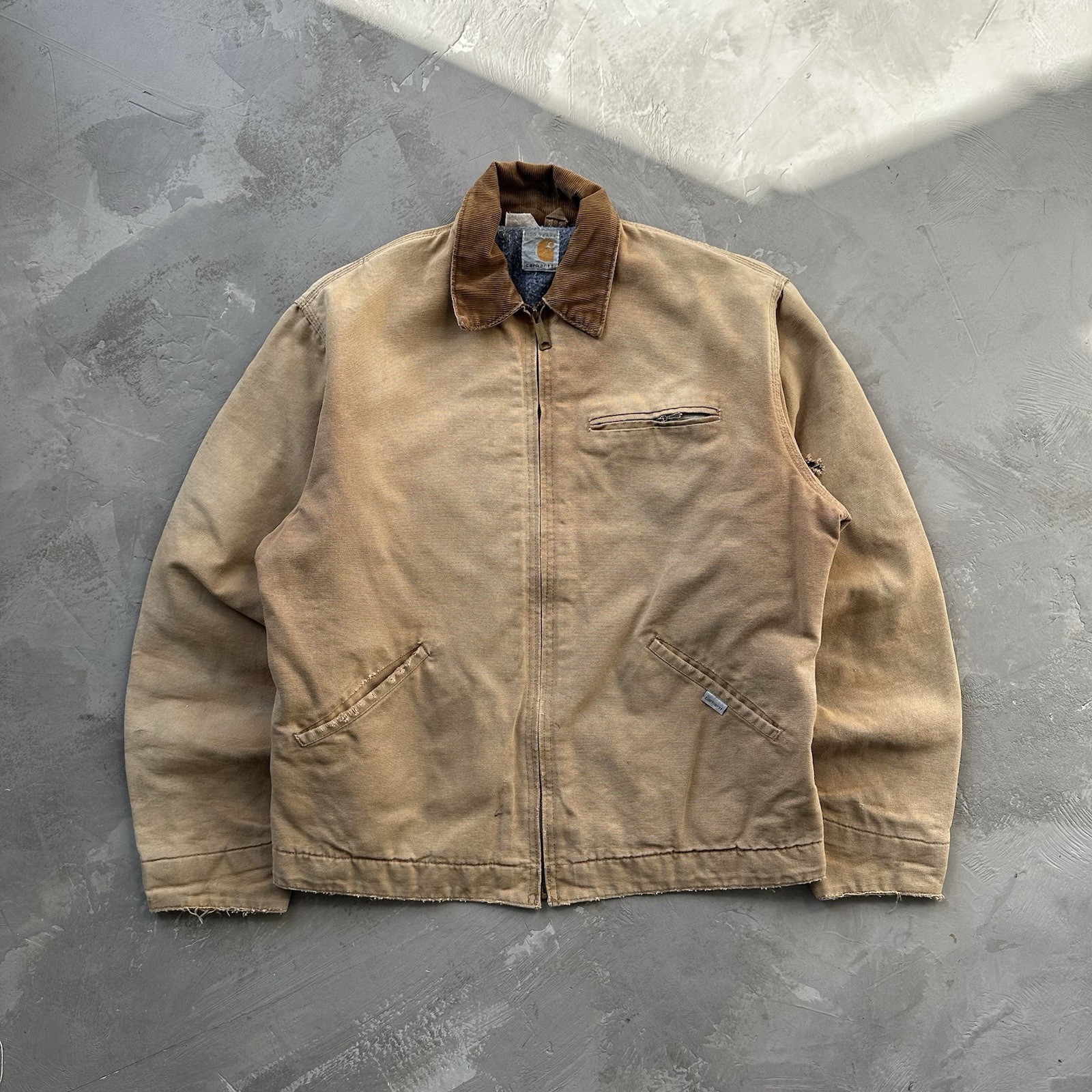 Vintage Carhartt Detroit Jacket Men Medium Tan Workwear Canvas 100 Years Blanket