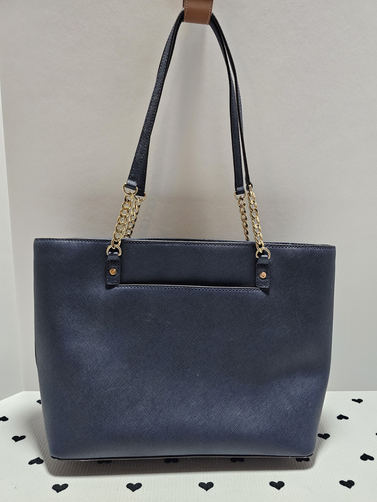 Michael Kors Jet Set EW Chain Tote Navy Leather Gold Hardware 38S6XTCT3L NWT
