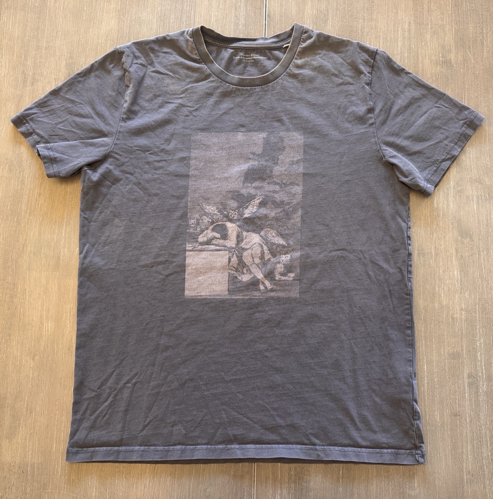Francisco de Goya T-Shirt Mens XL Gray Art Streetwear Sleep Of Reason Urban Y2K