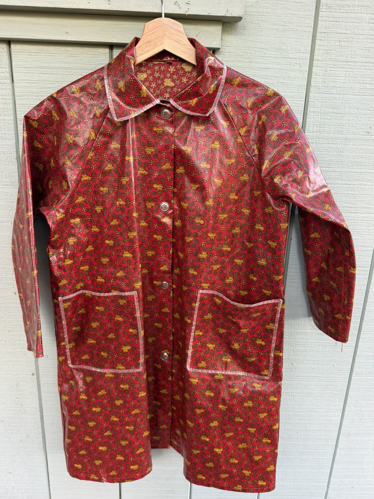 Vintage Rare 60s Vinyl Cat Rain Trench Coat  Striped Made In Japan Size M women\'