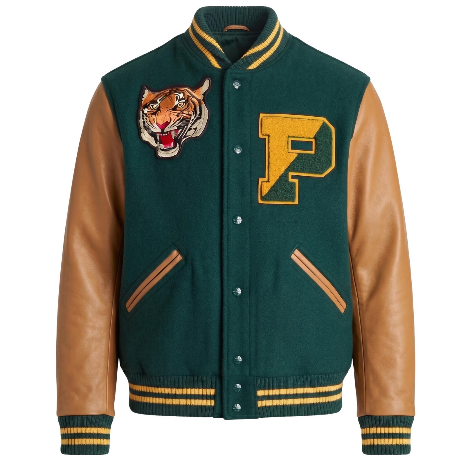 Men\'s Genuine Leather Varsity Jacket Wool Letterman Bomber Coat Custom Handmade 