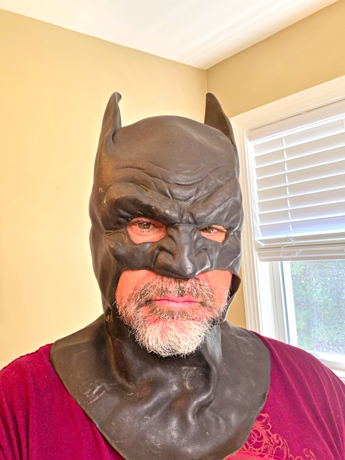 Batman Black Latex Privately Made Cowl Mask with Neck Piece Adult XXL Halloween