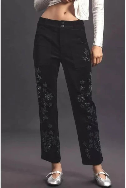 Pilcro Anthropologie Womens Black Beaded Star The Wanderer Relaxed Leg Pants 27