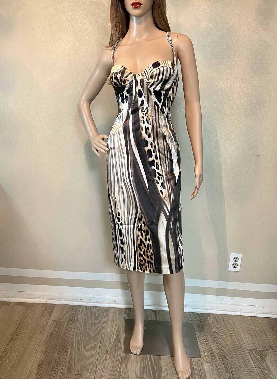 Vintage DINA BAR-EL CavalliGirl RareY2K Brown Animal Print Midi Dress Stretch L