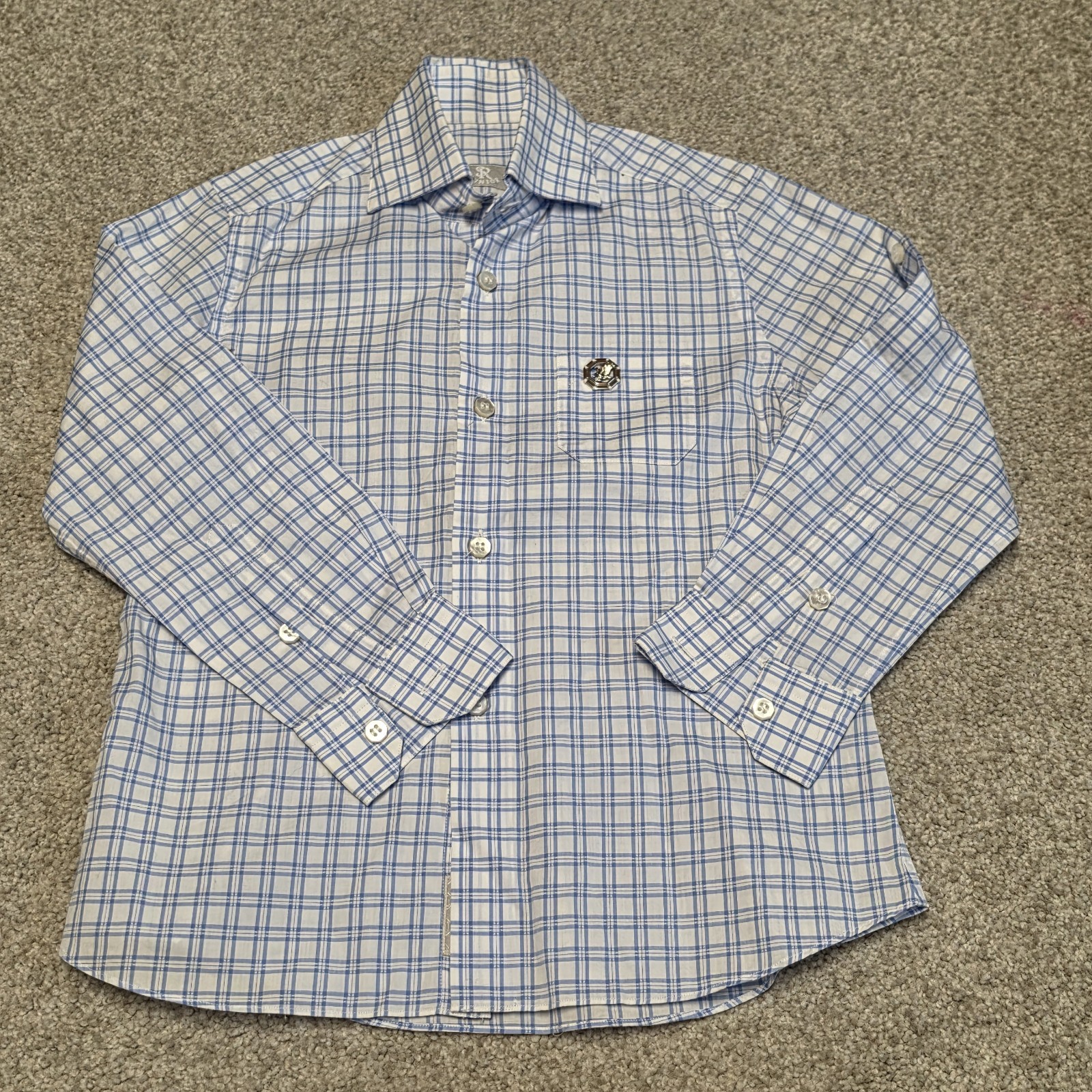 Stefano Ricci Junior Boys Shirt 4Y Blue White Plaid Cotton Italy Luxury Logo