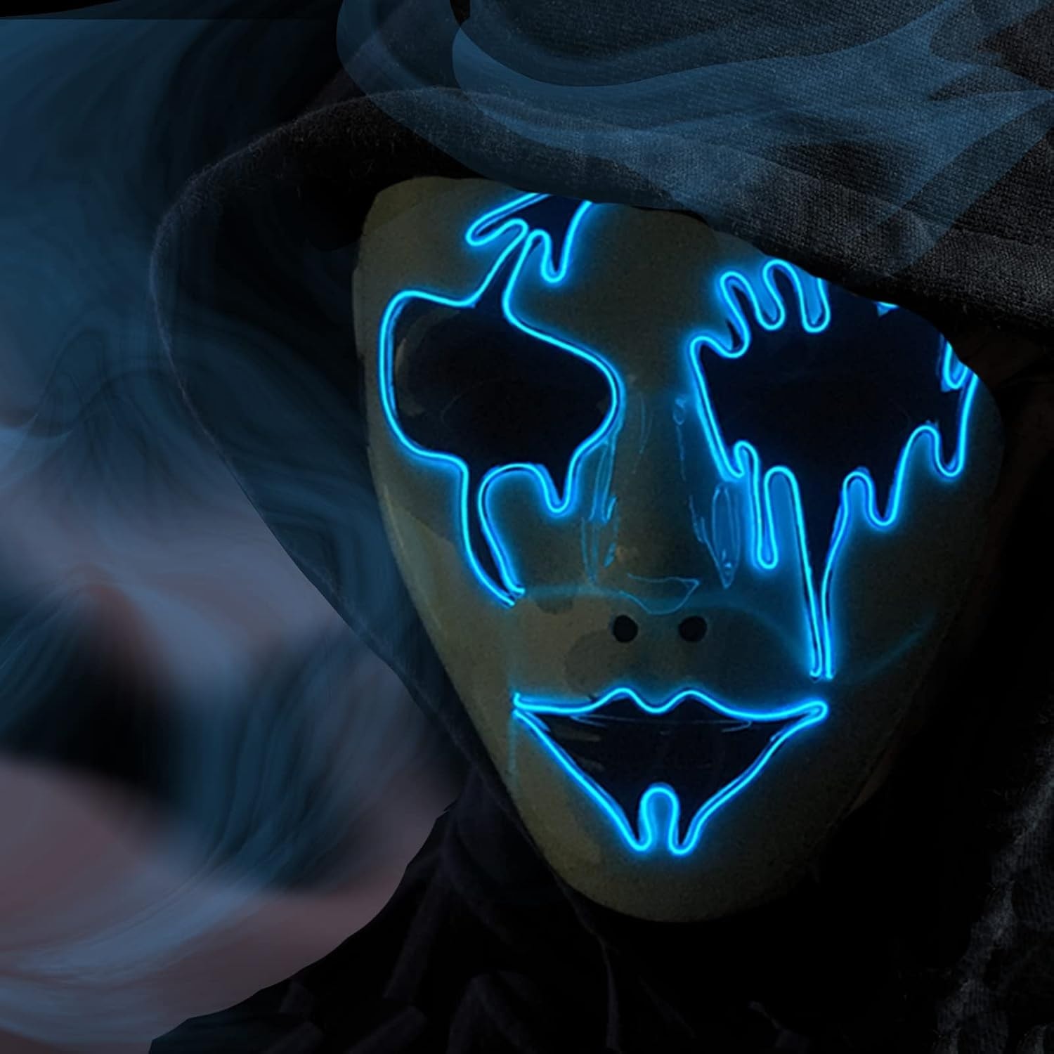 Halloween Purge Mask - LED Light Up & EL Wire Glow, Scary Cosplay Mask for Festi