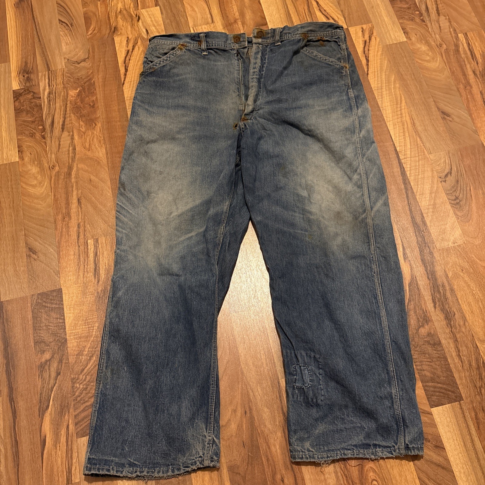 Vintage 50s Lee Workwear Dungarees Jelt Denim Boro Carpenter Pants Union Made⁠