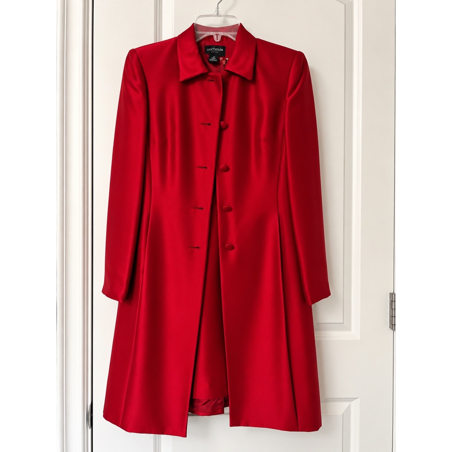 Vintage Ann Taylor Red 100% Silk Dress Coat 2 Piece Set 90s Formal 4 2P