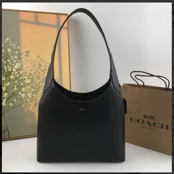 COACH CU068 Brooklyn Shoulder Bag 28 Natural Grain Leather Black Outlet NEW