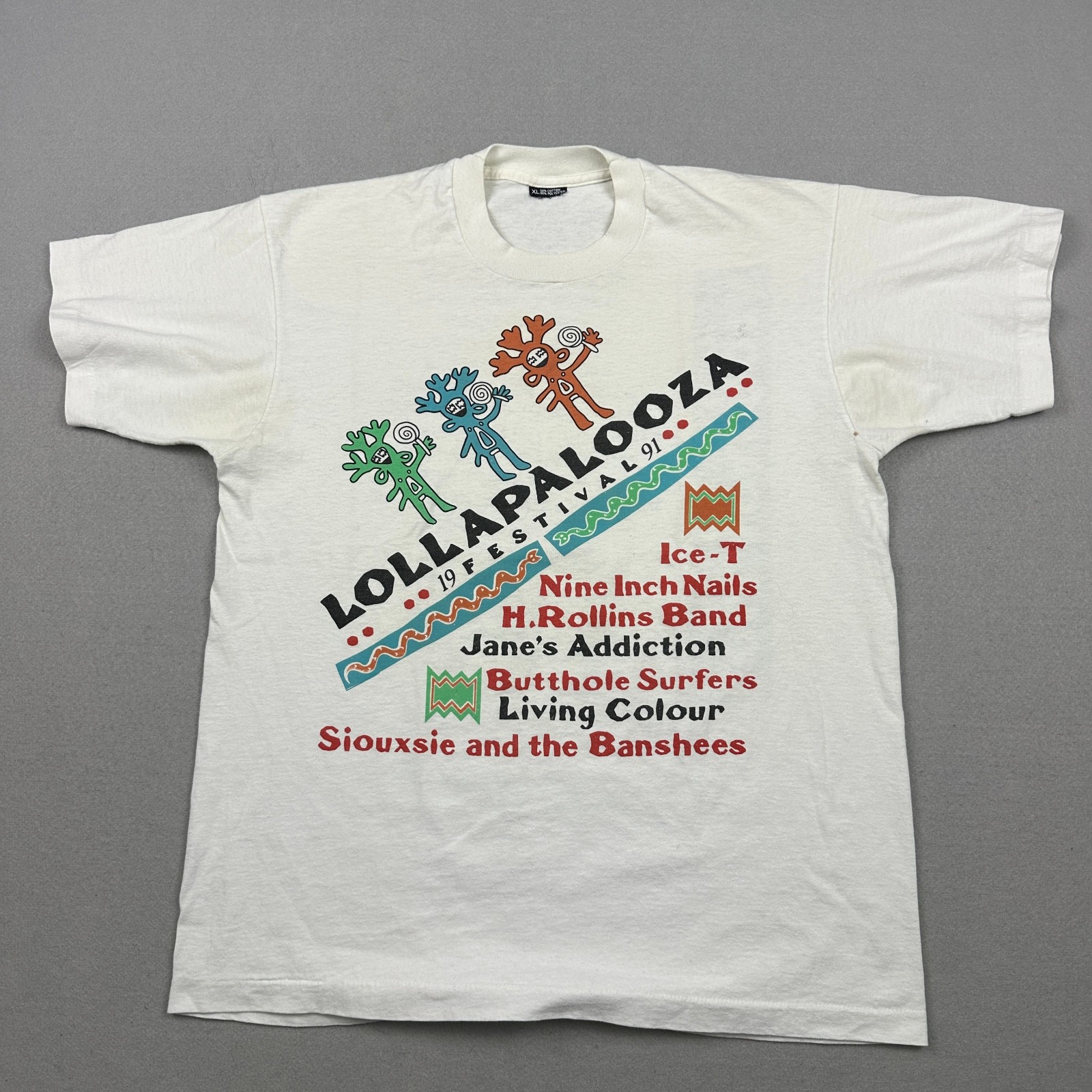 Vintage 1991 Lollapalooza T-Shirt Men Extra Large White Festival Single Stitch *