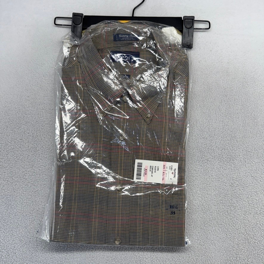 Vintage Gant Shirt Mens 16.5 34/35 Brown Plaid Country Twill Houndstooth New 90s