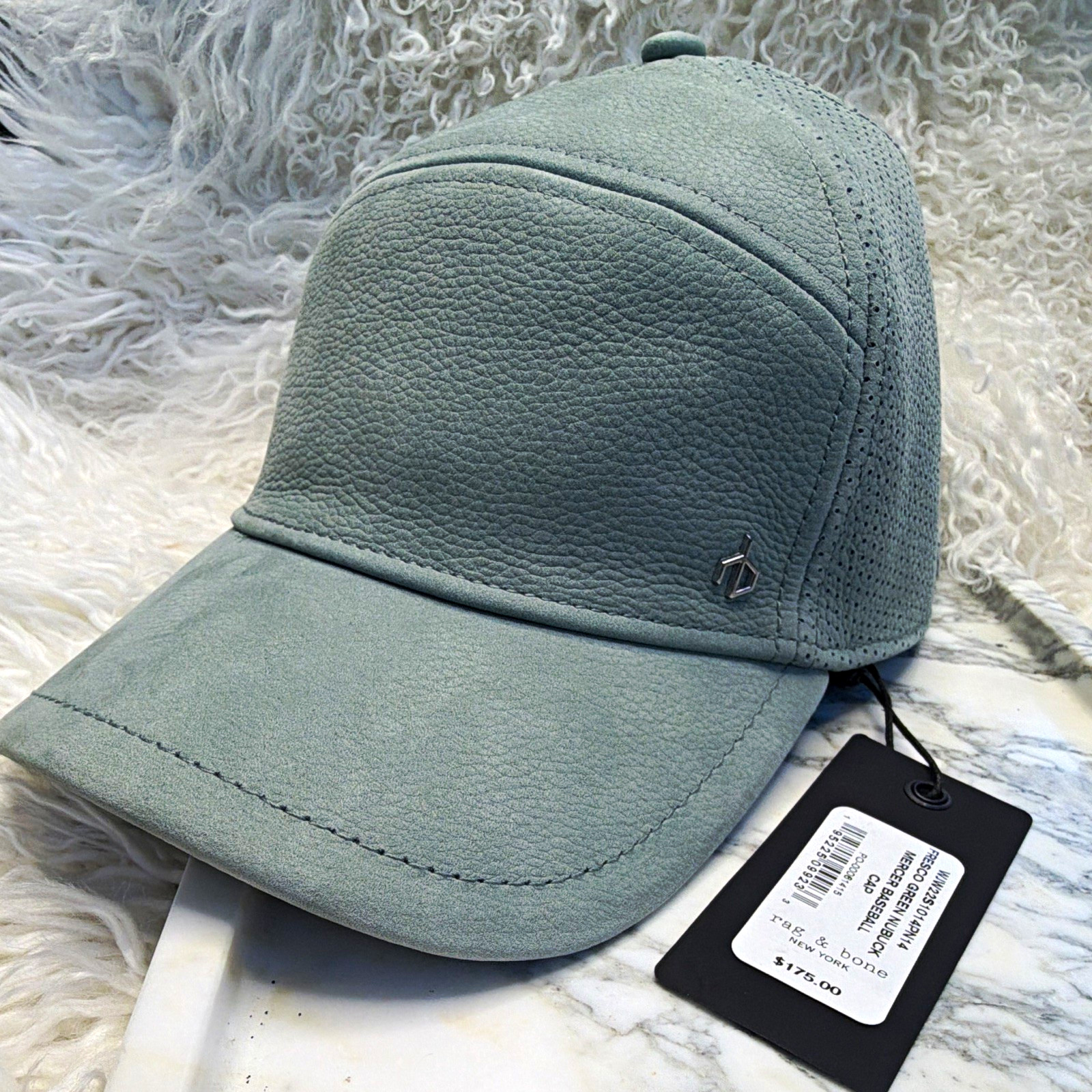 NWT rag & bone Mercer Baseball Cap Fresco Green Nubuck Leather Hat OS